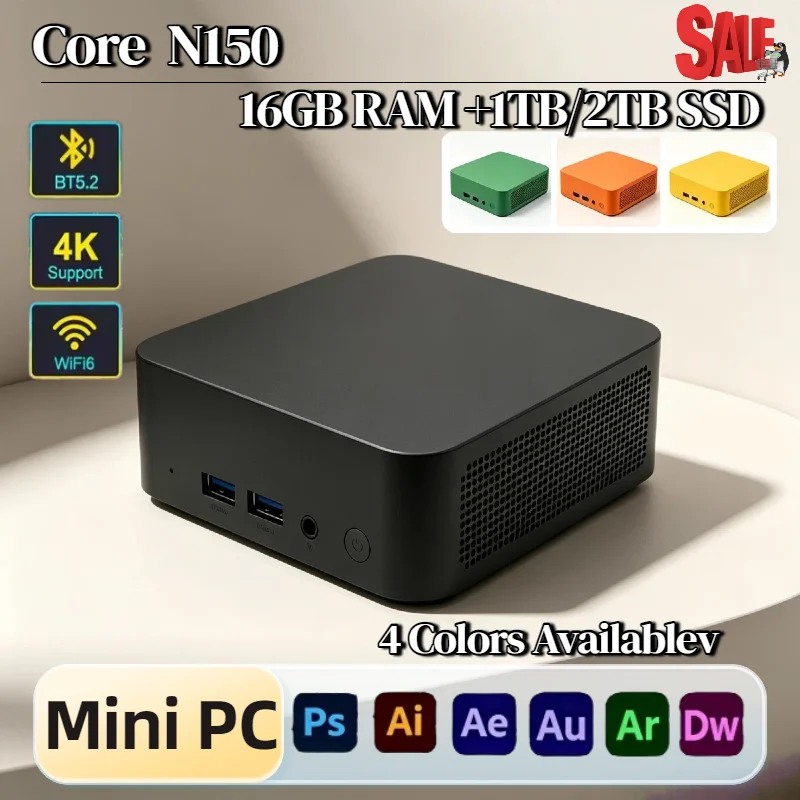 Intel N150 Small Form Factor PC 16GB DDR4 2TB NVMe SSD Triple 4K HDMI WiFi6 Efficient Cooling Office Home Ultra Pro Unit