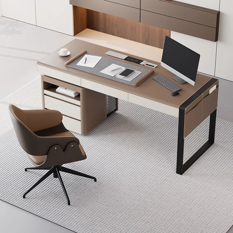 YJQ light luxury saddle leather desk modern simple home study writing desk minimalist high-end desk