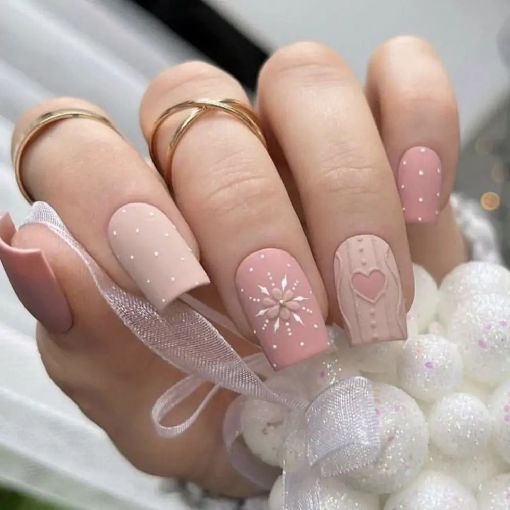 24pcs Ballerina Fake Nails French Glitter flower Nail Enhancement False Nails Full Cover square Press on Nails DIY Detachable