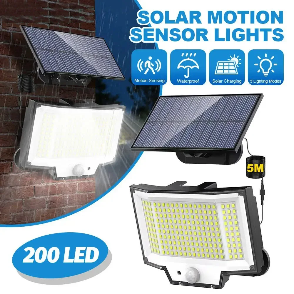 LED Solar Motion Lights Outdoor 200LED 3Modes Solar Security Light Flood Light with Remote Control Garden Yard Shed Garage ﻿