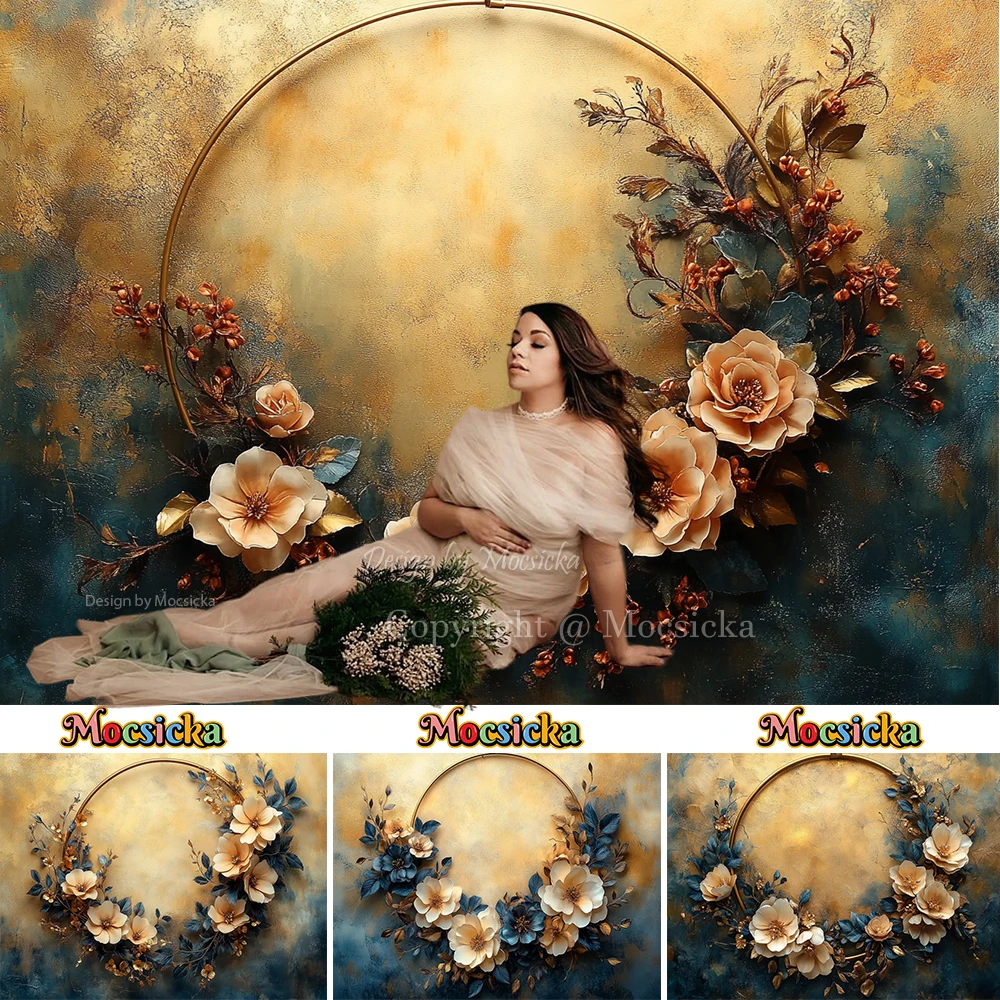 

Mocsicka Abstract Floral Background Photography for Maternity Warm Yellow Garland Backdrop Baby Show Girl Birthday Photo Studio