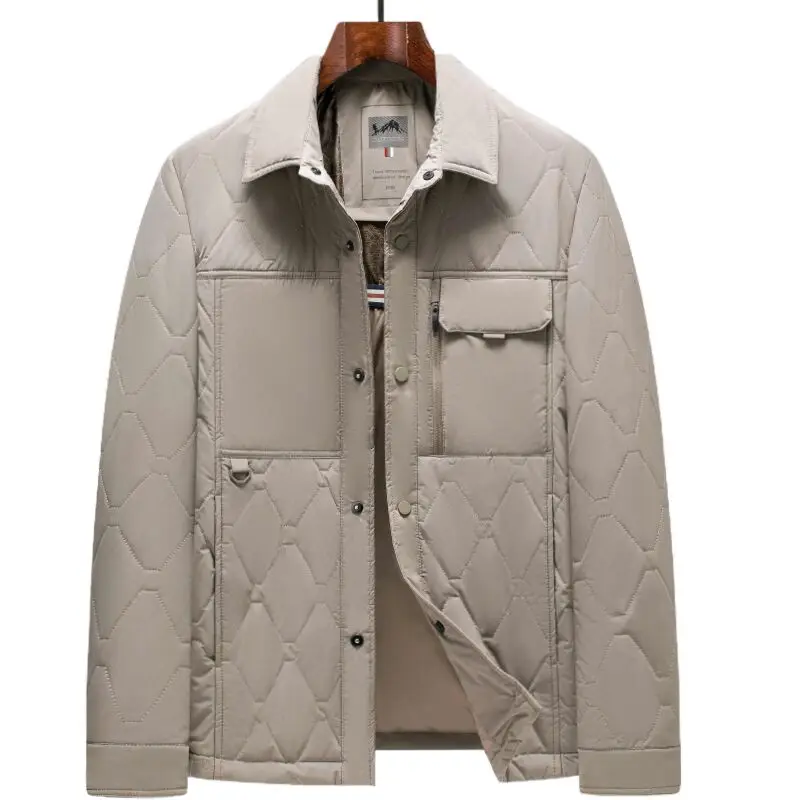 

Мужское хлопковое пальто 2025, зимняя толстая теплая куртка с лацканами, однотонная повседневная модная верхняя одежда среднего возраста, классическое хлопковое пальто для мужчин