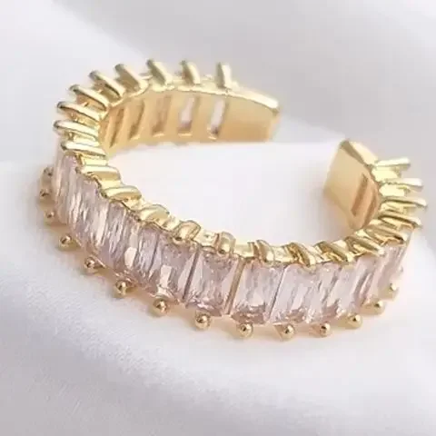 

14K Gold Plated T Square Zircon Ring Fashion Luxury Open Style for Senior Cool Wind Index Finger Accessory
