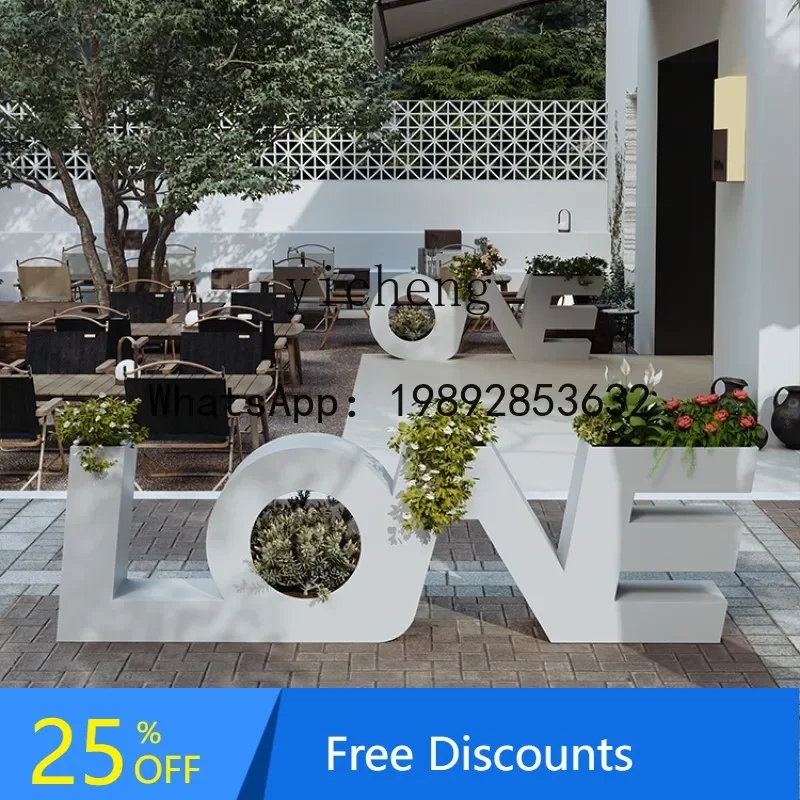 Letter Flower Box Outdoor Milk Tea Shop Partition Coffee Shop Iron Art Flower Bed Flower Box Combination
