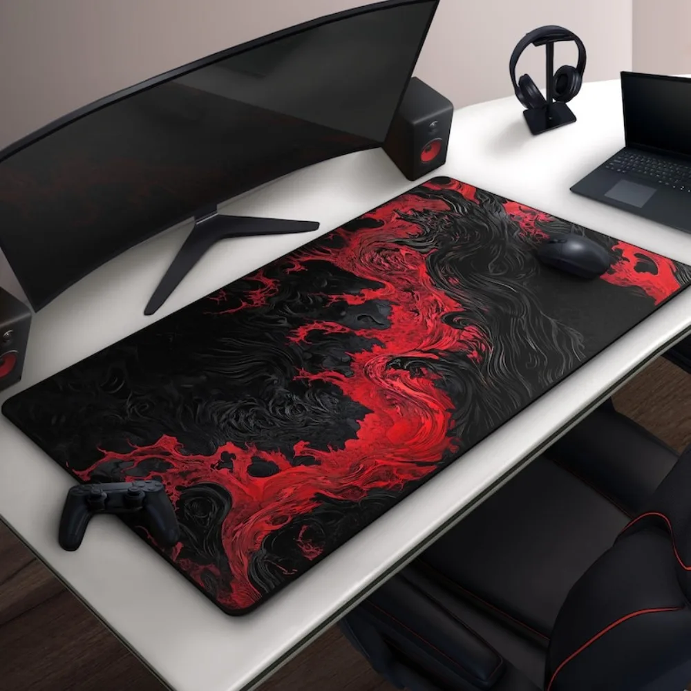 Gothic Flame - Cool Red & Black Mousepad, Abstract Fire, Large Gaming Mat, Gift For Gamer, Minimalist Decor, Abstract Darkness