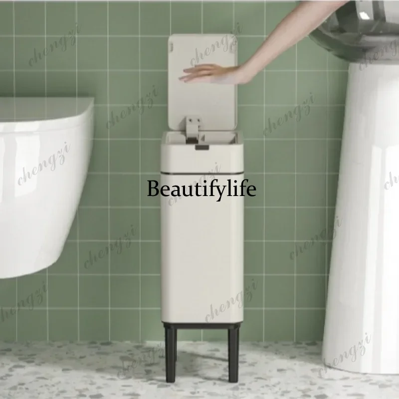 Smart Trash Can Modern Simple Kitchen Waste Bins Lidded High-legged Stainless Steel Wastebin Household Cleaning Accessories