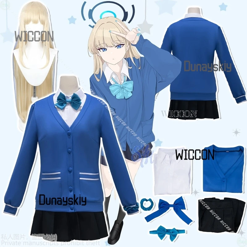 

Asuma Toki 코스프레 JK Kawaii Jirai Kei Девушки с длинными рукавами Темно-синий вязаный свитер Платье Лолита Аниме Игра Синий Архив Хэллоуин