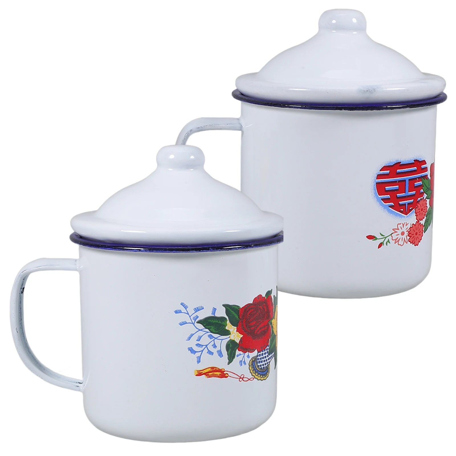 

2pcs Vintage Enamel Mug Retro Thickened Milk Cup For Home Party Travel Use Portable Juice Teacup Household Water Holder Kitchen