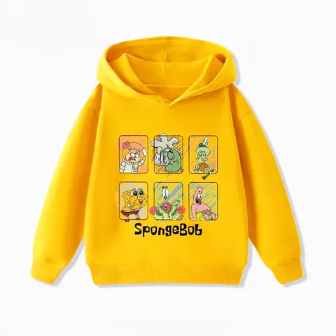 Bob Esponja Calça Quadrada Personagem Clássico Impresso Moletom Infantil Quente Viagem de Inverno Essencial Trendy Creative Hoodie