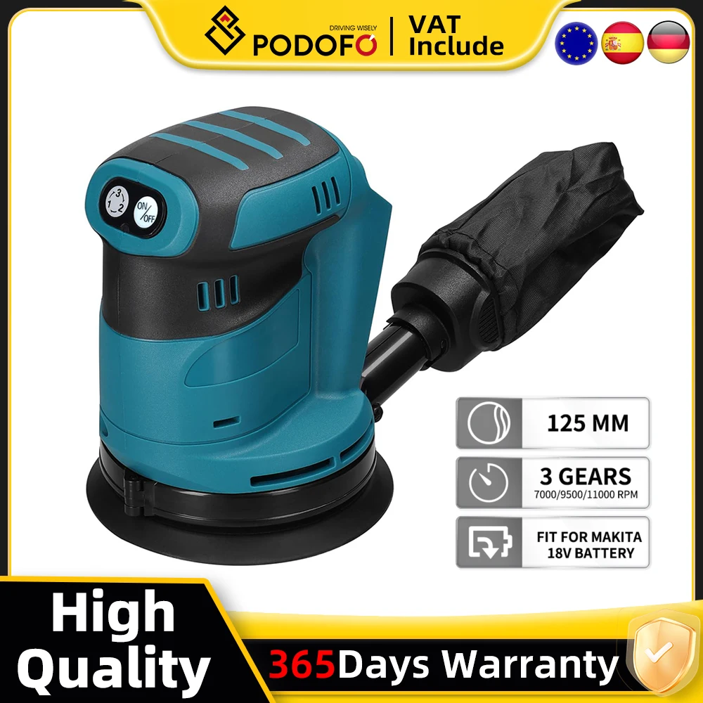 Podofo ponceuse à bande électrique brossée à 3 vitesses 125mm épilation sans fil polissage rectifieuse ponceuse broyeur à bois élimination de la rouille