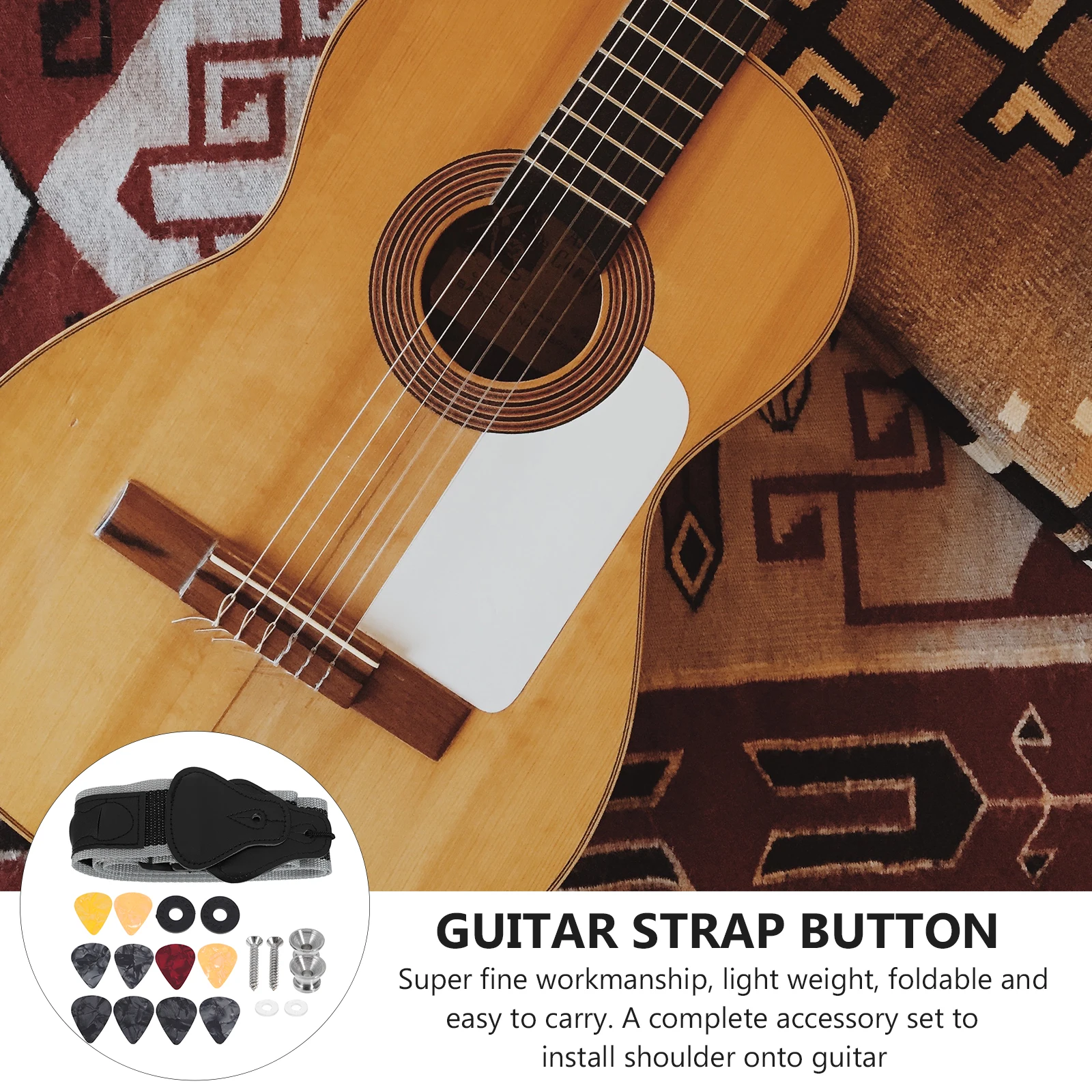 

1 set 1 Set Adjustable Strap Flat Head End Pin Guitar Plectrum Lightweight Foldable Shoulder Belt Washer Picks Holder Included