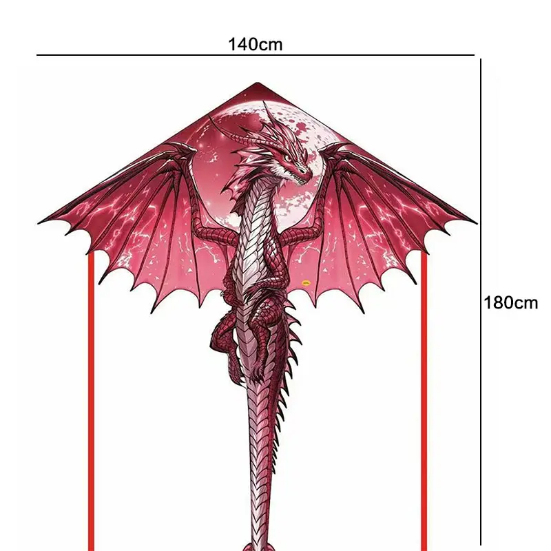 Aquilone de dragão pterosaur de 1,4 m para crianças e adultos, brinquedo de brincar ao ar livre com cauda, fácil de voar