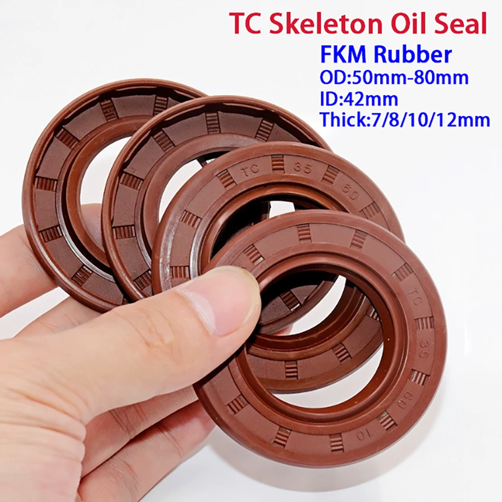 TC Skeleton Oil Seal Brown FKM Rubber Oil Seal High-Temperature Wear-Resistant Sealing Ring ID 42mm OD 50-80mm Thick 7mm-12mm