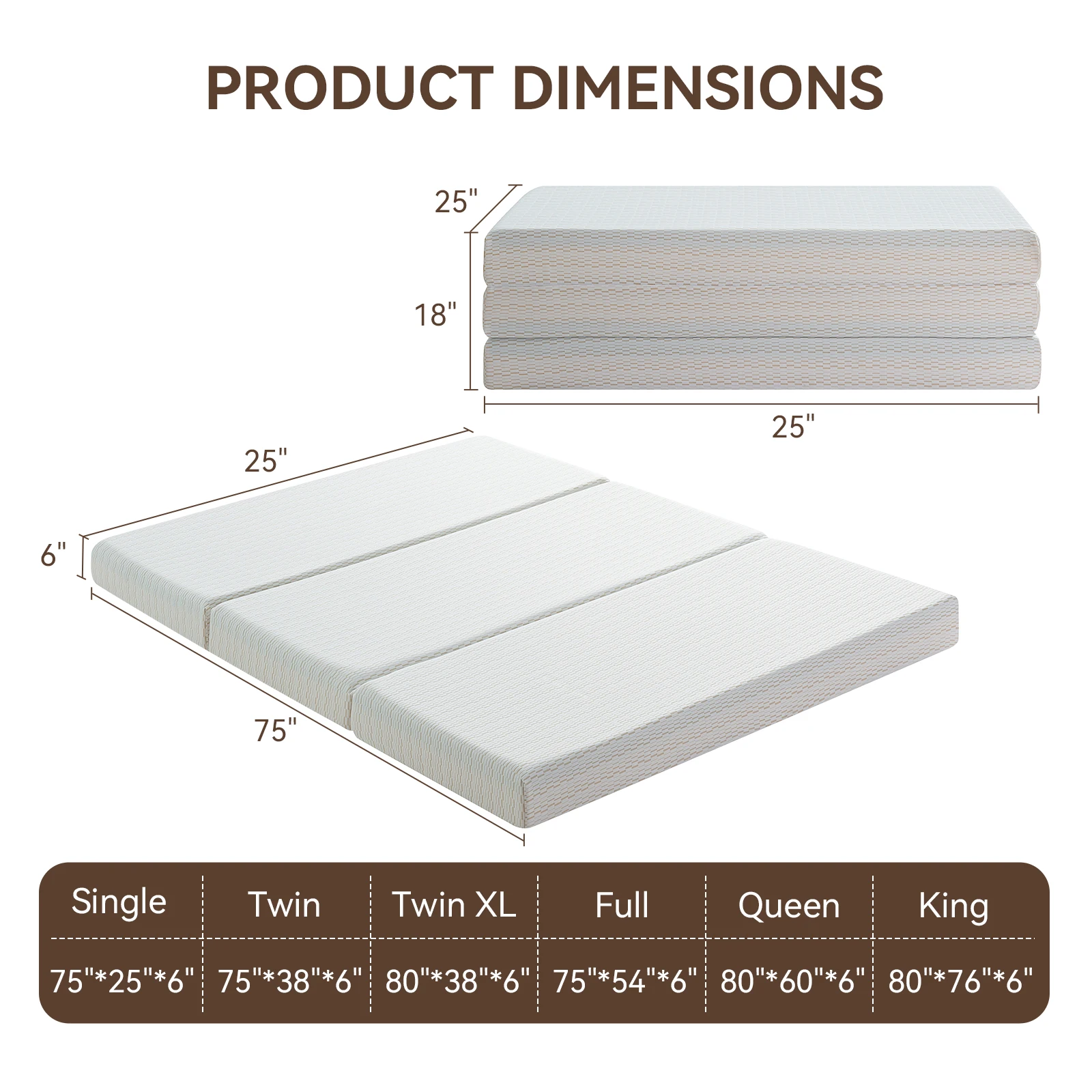 Hcore 1 PC Tri fold Memory Foam Mattress, 6 Inch Fold Up Mattress with Storage Bag, Full Folding Mattress for Floor, Guest Beds image 6