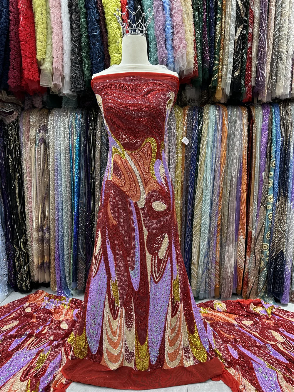 

African Nigerian 2026 High-Quality Sequins Tulle Lace Fabrics for Prom Dresses Beads Embroidery Wedding Party Sewing Net Clot