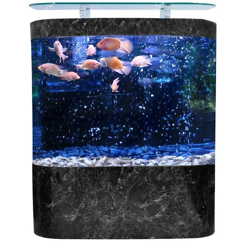 Living room household fish tank aquarium round medium and large water-free ecological glass large goldfish tank