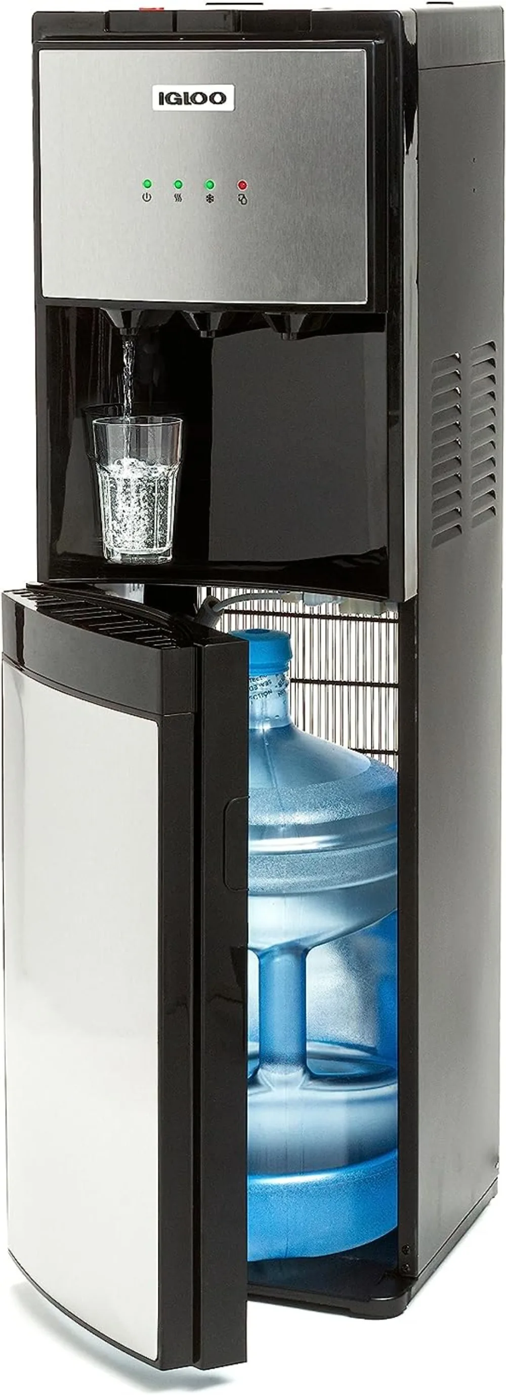 

Igloo IWCBL353CRHBKS Stainless Steel Hot, Cold & Room Water Cooler Dispenser, Holds 3 & 5 Gallon Bottles, 3 Temperature Spouts