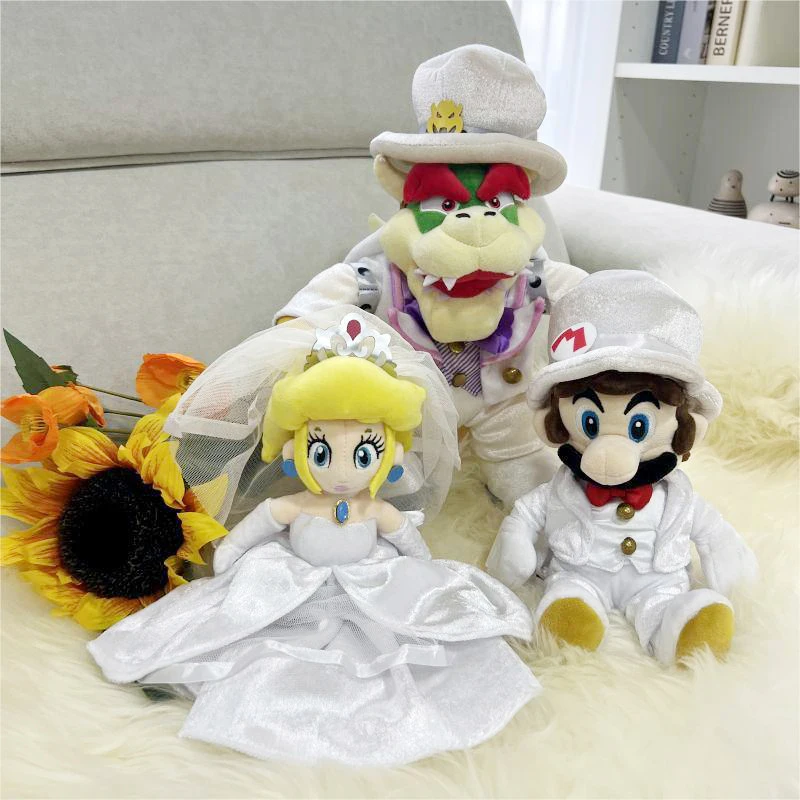 Mario Kleid Prinzessin Plüsch Spielzeug Prinzessin Pfirsich Mario Prinz Bowser Kleid zeremonielle Hochzeits feier Cosplay ausgestopfte Puppe Kinder Geschenk