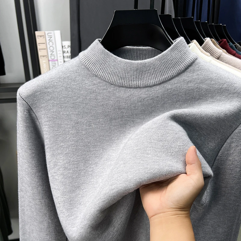 

Лидер продаж, дизайнерский качественный мужской утепленный вязаный свитер с половиной шеи, зимнее новое поступление, теплая модная мужская одежда для отдыха с защитой от катышков