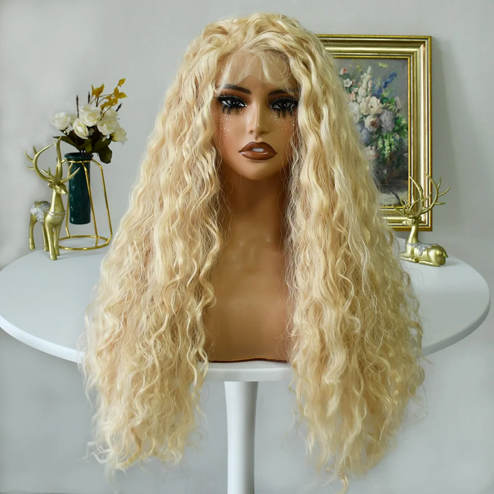 

613 Блондинка, кружевные передние вьющиеся парики для женщин, 20 дюймов, мягкие волнистые парики для косплея, термостойкий синтетический кружевной фронтальный парик