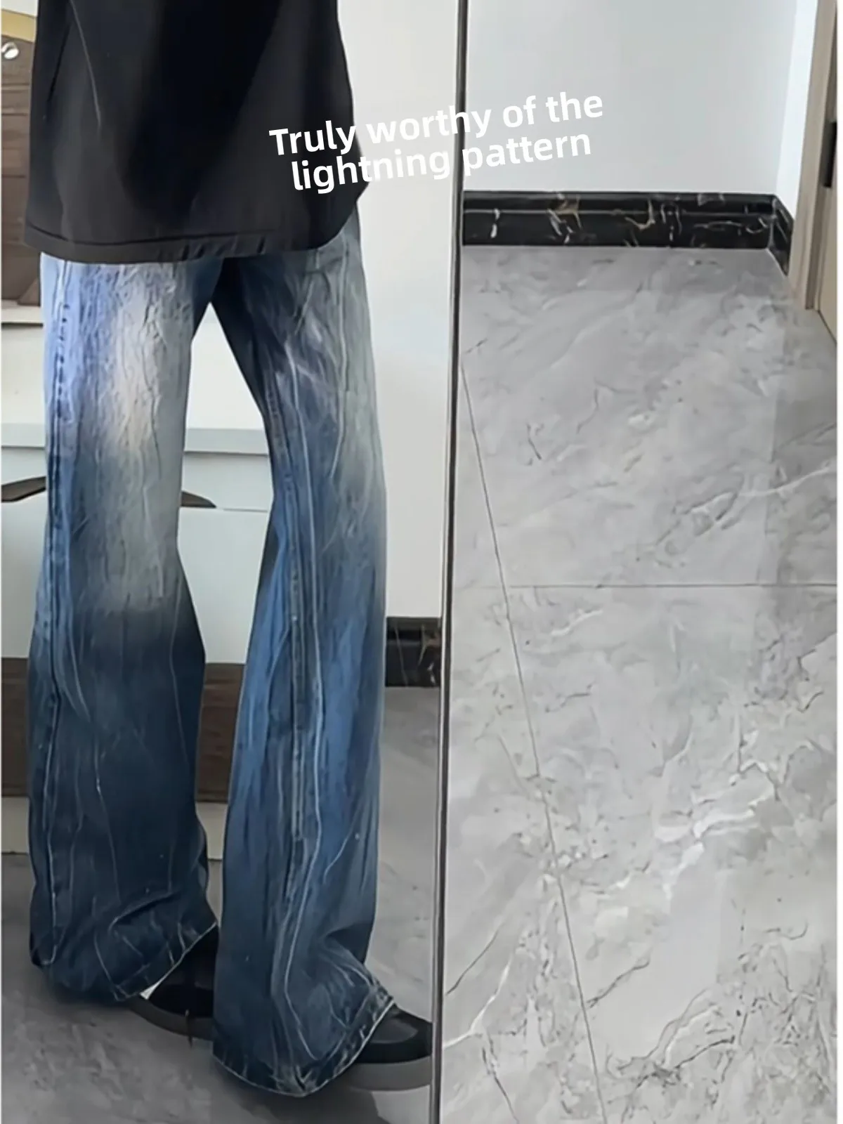 

Blue Lightning Texture Men's Summer Thin Wide Leg Jeans Loose Fit CleanFit American Vibe Trendy Youth Long Polyester Denim