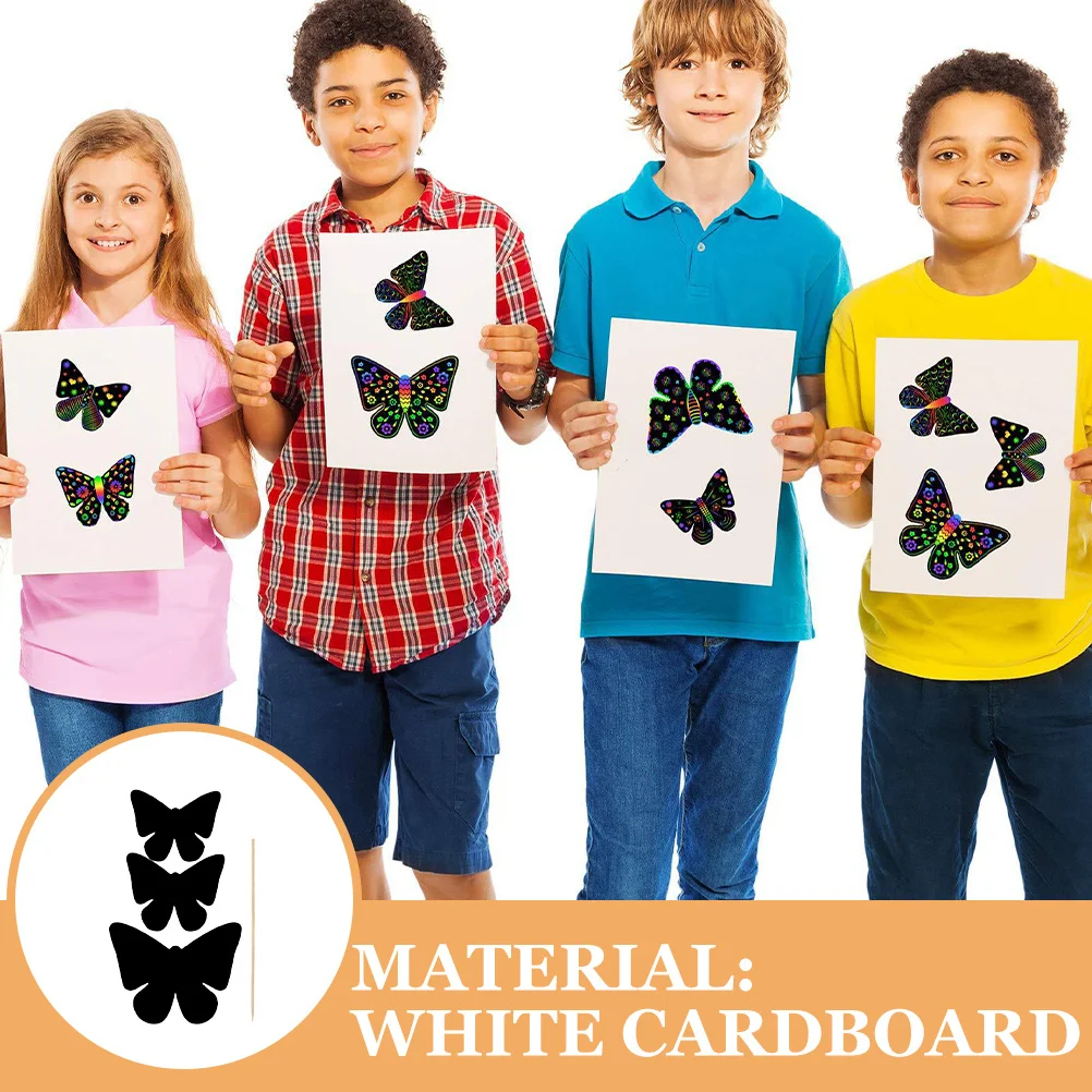 1Set Butterfly Scratch Bookmarks Scraping Art DIY Craft Activity Creative Hand-Eye Coordination Color Recognition Party