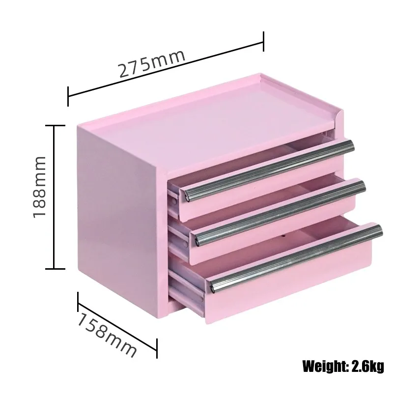 a forHeavy Duty Pink 3 Drawer Mini Tool Chest Metal Desktop Storage Cabinet for Office Desk Tools and Vanity Makeup Organizer