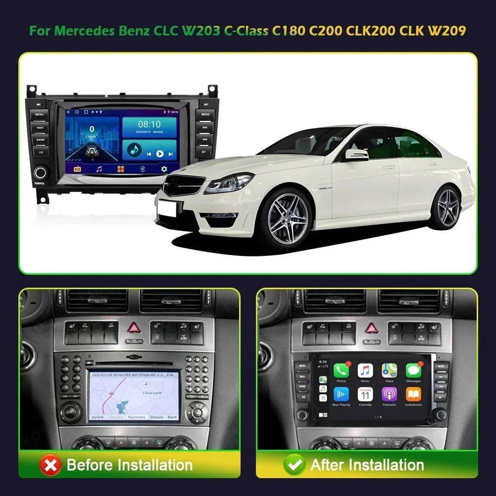 7inch Screen Car Radio Stereo For Mercedes Benz CLC W203 C-Class C180 C200 CLK200 CLK W209 Wireless Android Carplay Multimedia