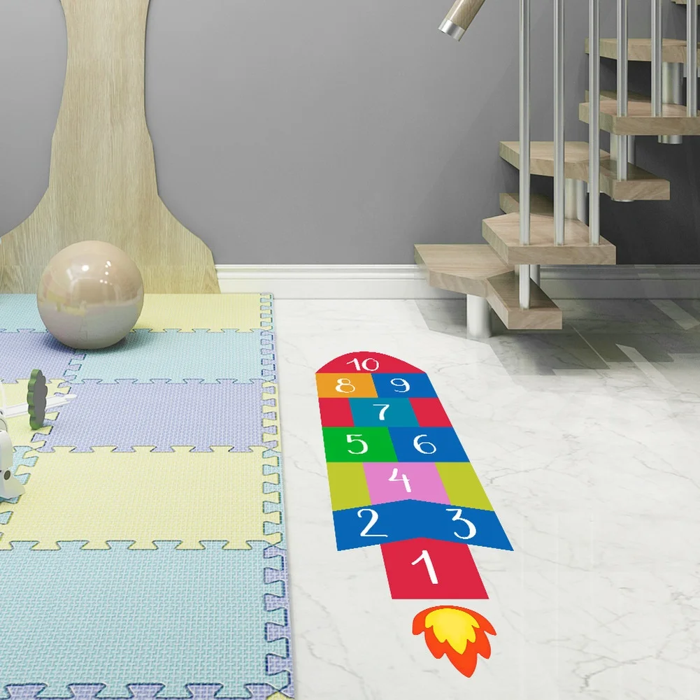 Non Slip PVC For hopscotch Number Decals for 30cm x 60cm Rocket Design Wall Floor Stickers for Kindergarten Play Space