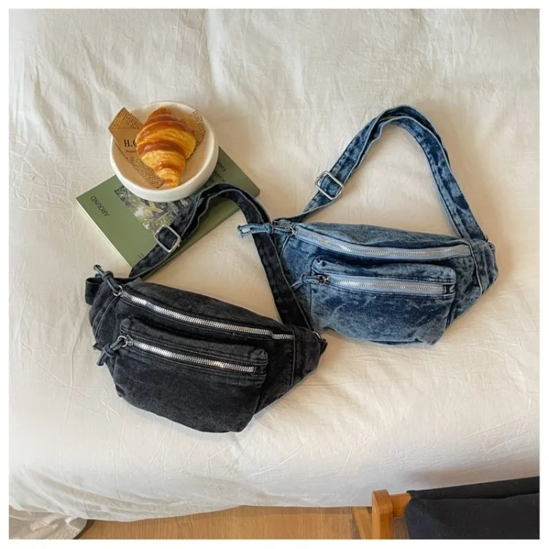 Damen Vintage Washed Denim Tasche mit Mehreren Taschen, Verstellbarer Riemen Crossbody Gürteltasche für Tägliche Aufgaben und Outdoor-Aktivitäten – Detail 21