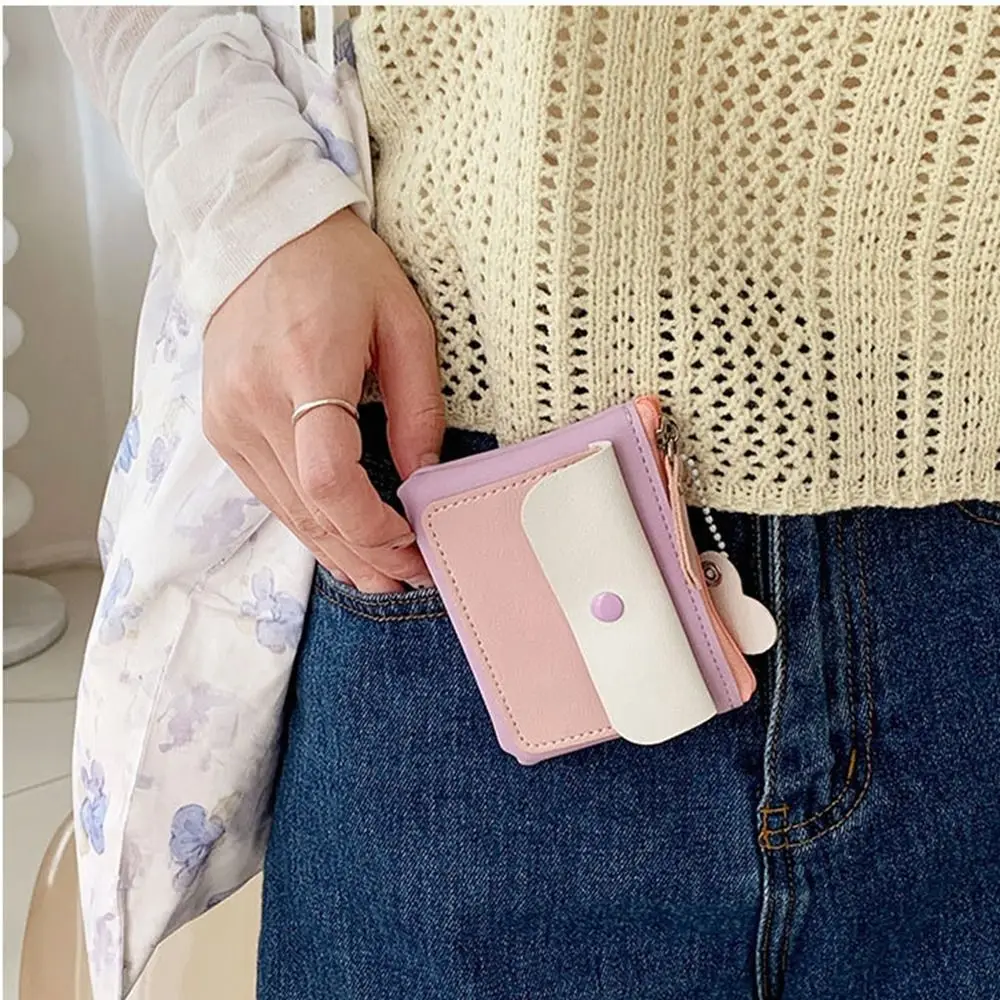 휴대용 키 체인 카드 가방 끈 PU 가죽 카드 홀더 한국 스타일 열쇠 고리 귀여운 클러치 백 여행