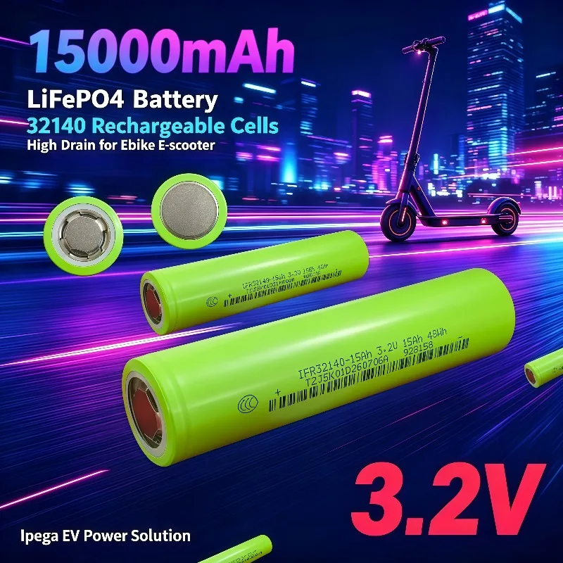 32140 LiFePO4 3.2V 15000mAh Rechargeable Battery Cells EV E‑bike E‑scooter Home Energy Storage Power Tool Battery Pack