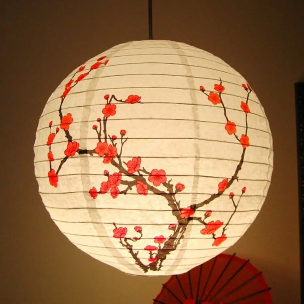Linterna de papel redonda con estampado de flores, 30cm, decoraciones para fiesta de cumpleaños y boda, suministros de farol de papel para Festival japonés chino, 1 ud.
