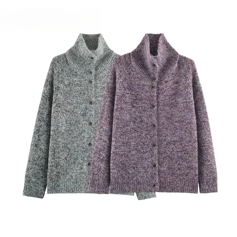2026 Autumn Women Vintage Knitted Cardigans Coats Long Sleeve Stand Collar Buttons Sweater Jackets Casual Lady Outwear