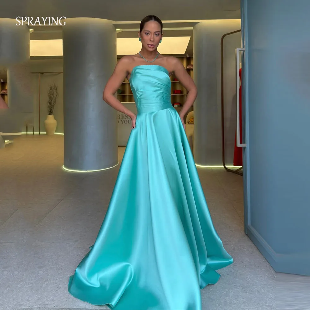 SPRAYING – robe de soirée élégante en Satin, sans bretelles, sans manches, robe de soirée formelle, ligne A, longue, robe de bal arabe de dubaï, personnalisée, 2025