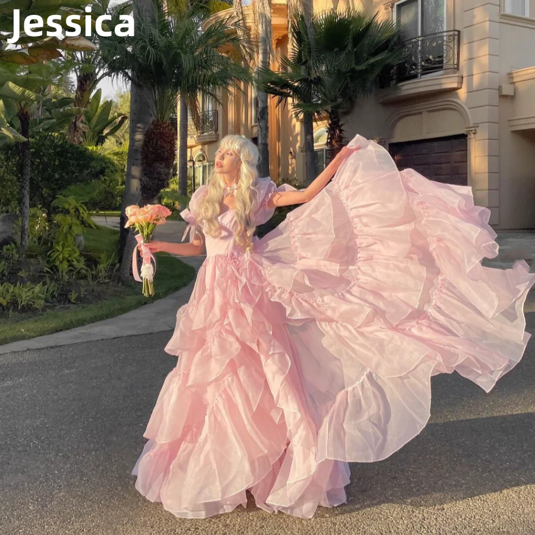 Jessica Pink Princess Prom Dress Ruffle Layered Evening Dresses Formal Occasions Graduation Gown Sweet Birthday Party Dresses