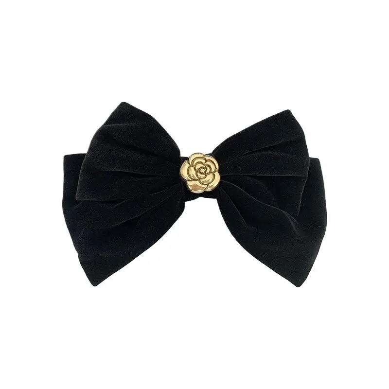 Schwarze Samt-Haarspangen mit Schleifenband, elegante Stoff-Kamelien-Haarspangen für Damen, modische Pferdeschwanz-Haarspange, Kopfbedeckungszubehör〔CC55〕 – Detail 6