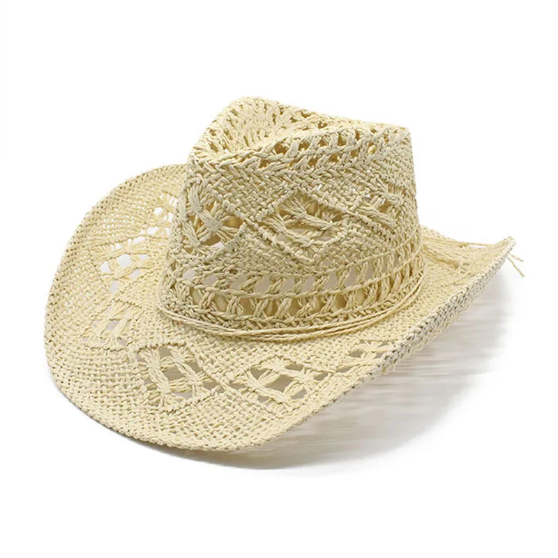 Malanhua Hand woven Hollow Cowboy Straw Hat for Men and Women Summer Sunscreen Hat Western Cowboy Straw Hat