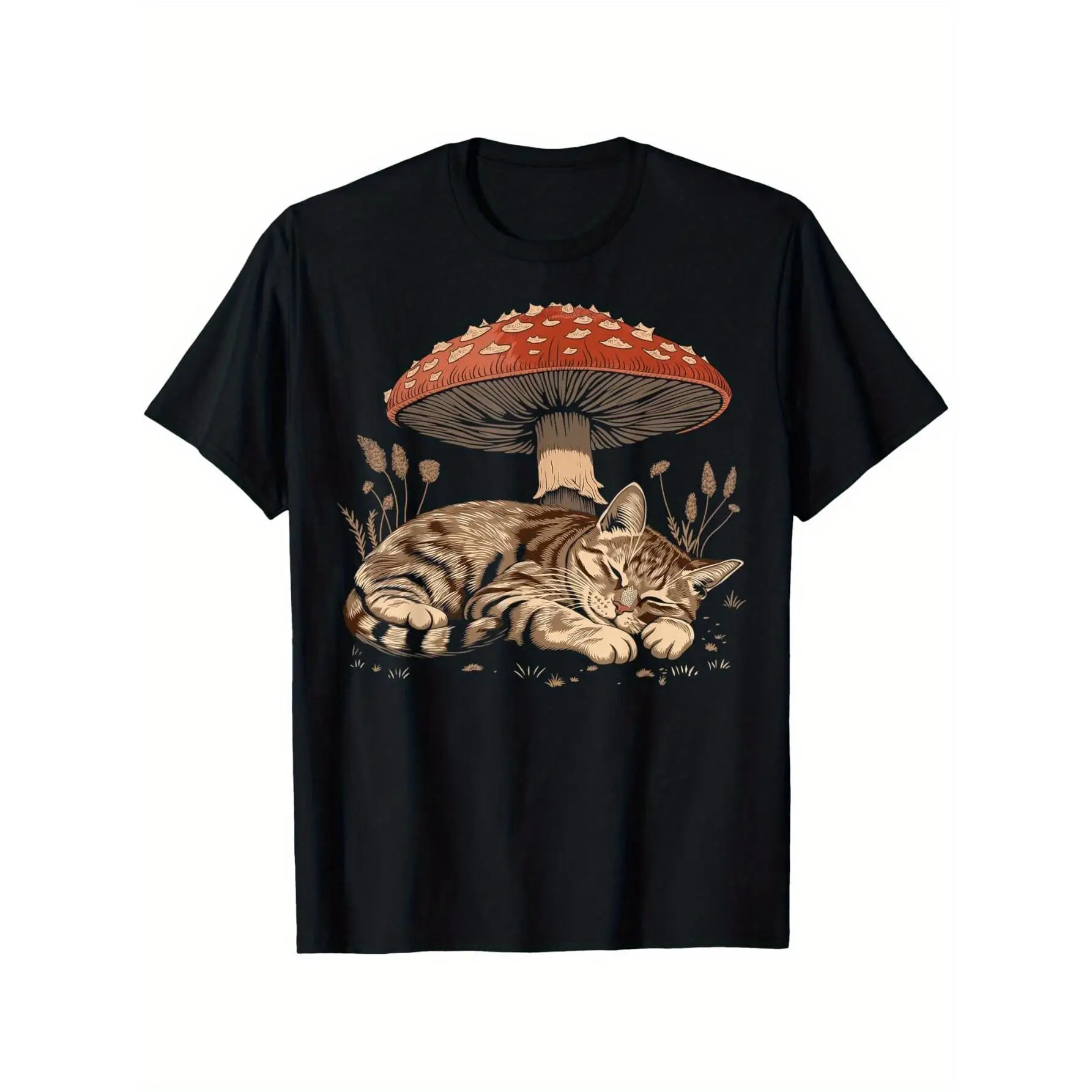

Unisex Cat Under Mushroom Graphic T-Shirt, Vintage Cottagecore Aesthetic Tee, Oversized Cottage Forest Animal Top