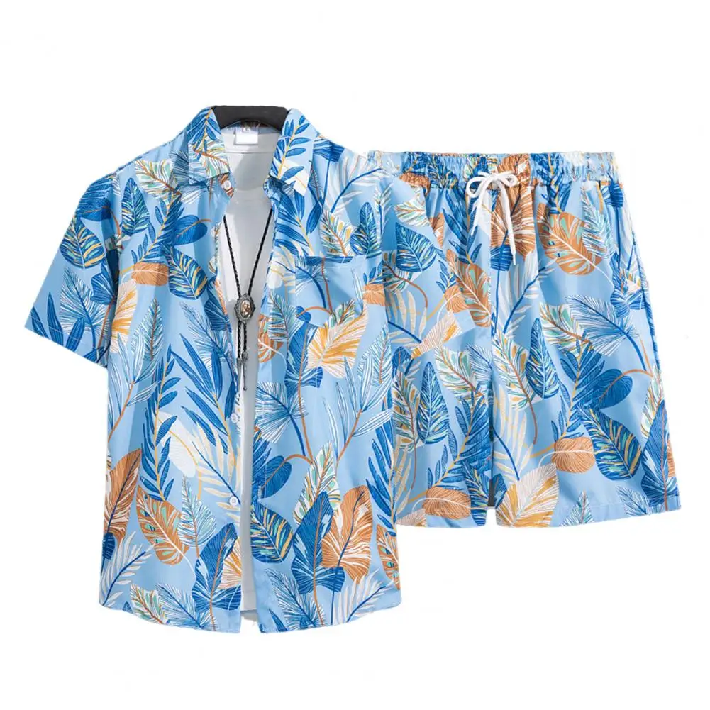 Setelan baju pantai 3D untuk pria, setelan 2 potong kemeja Hawaii dan celana pendek, setelan pakaian cetak kasual pakaian pantai musim panas