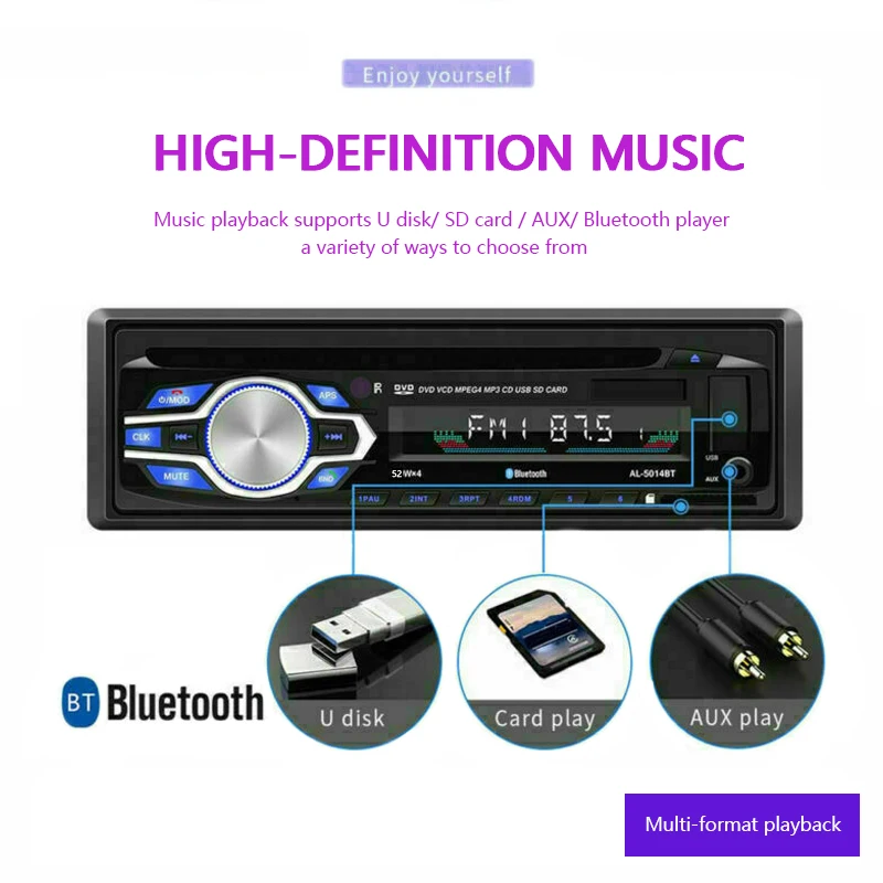 New 1 Din Car Radio DVD VCD CD Player Bluetooth 12V Audio DVD Autoradio Stereo MP3 Player  SD/USB/AUX -in In-dash Hand Free