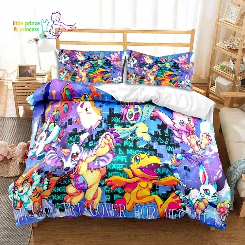 Digimon Anime Bedding Set Single Twin Full Queen King Size Bed Set Adult Kid Bedroom Adventure Monster Cartoon Bedding Gift