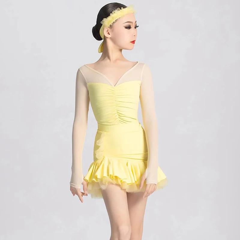 

Одежда для латинских танцев, детская тренировочная одежда, новые весенние и летние стили, сетчатая профессиональная танцевальная одежда для выступлений