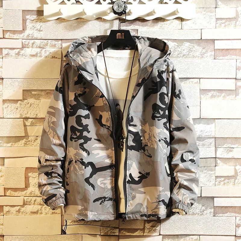 

2023 Men's Spring Camouflage Jacket Teenagers Loose Hooded Casual Jacket