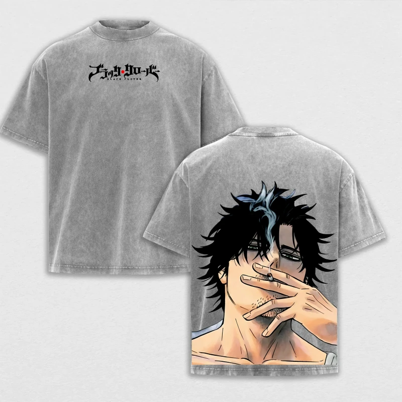 Yami Sukehiro Black Clover Anime Clothing Men Women Oversized T-shirts Casual Washed T Shirt Vintage Cotton Tshirt Harajuku Tops