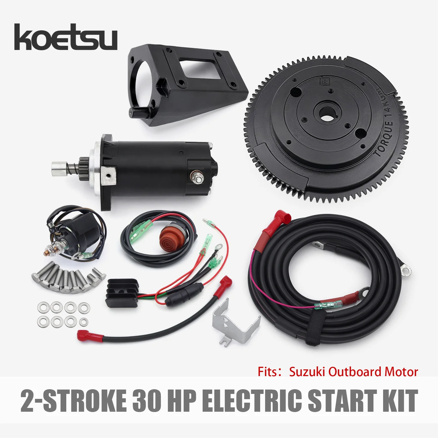 KOETSU Electric Start Conversion Kit Fits Suzuki 2-Stroke 30HP With Flywheel Gear Ring Starter Relay Rectifier Wiring Harness