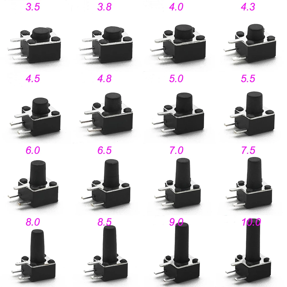 50PCS 4.5X4.5MM Side 3Pin H=3.5/3.8/4.0/4.3~12mm 12V Tiny Button Tact Switch 260GF Momentary Tactical Push Button Parts Repair