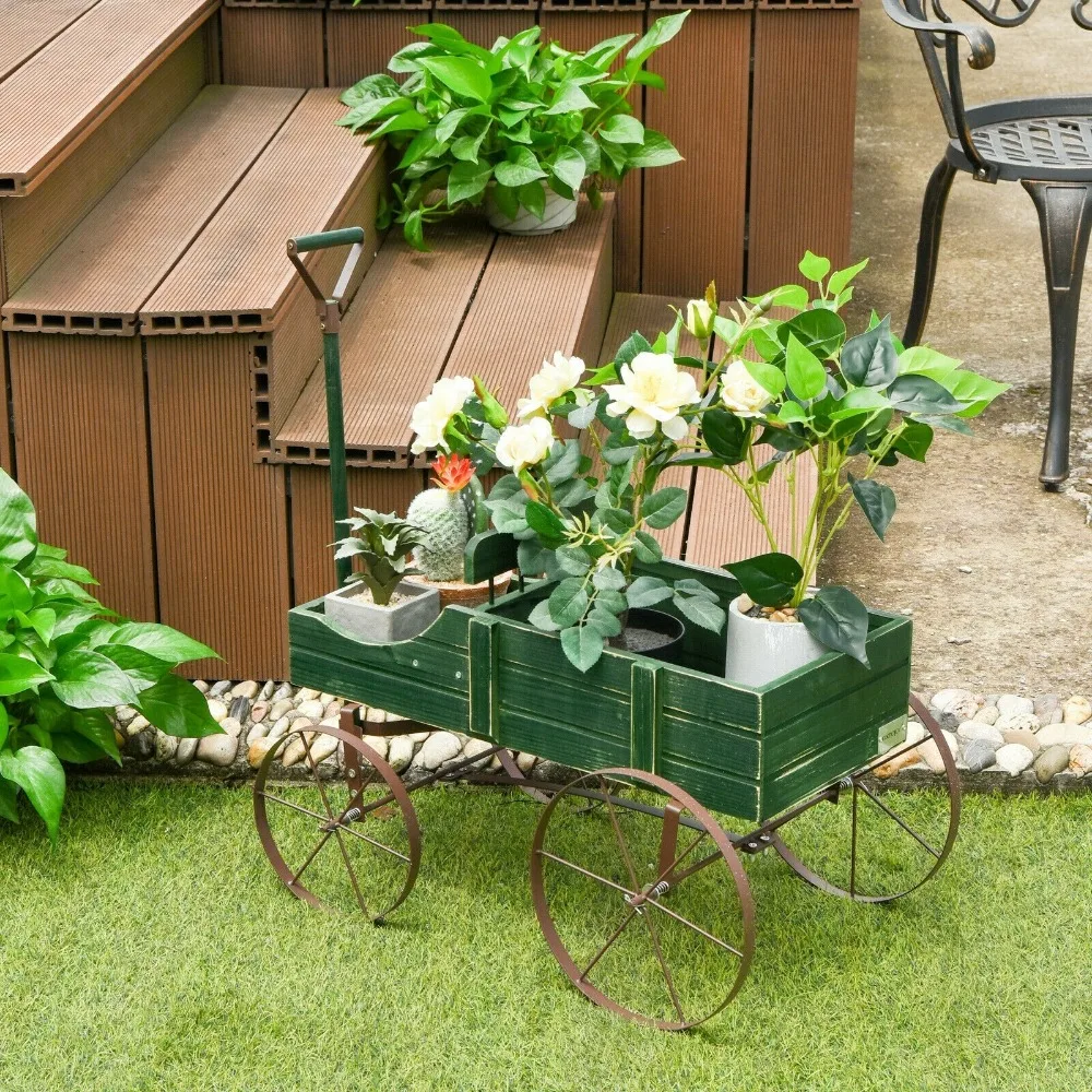 

Patiojoy Wooden Durable Patio Garden Flower Planter Wagon Plant Bed Yard Green