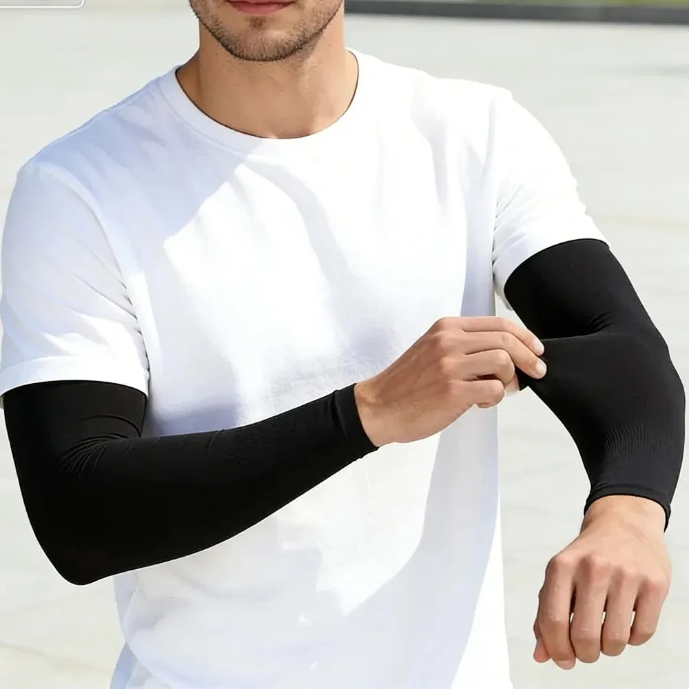 1 Pair High Elastic Ice Silk Fingerless Arm Sleeves Summer Cooling Anti UV for Outdoor Riding Cycling Gifts