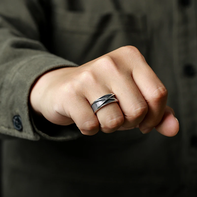 ★▲Retro Time Space Goku Black Ring Punk Gothic Open Ring For Men Handmade Unisex Designer Jewelry Accessories Anime Lovers Gift